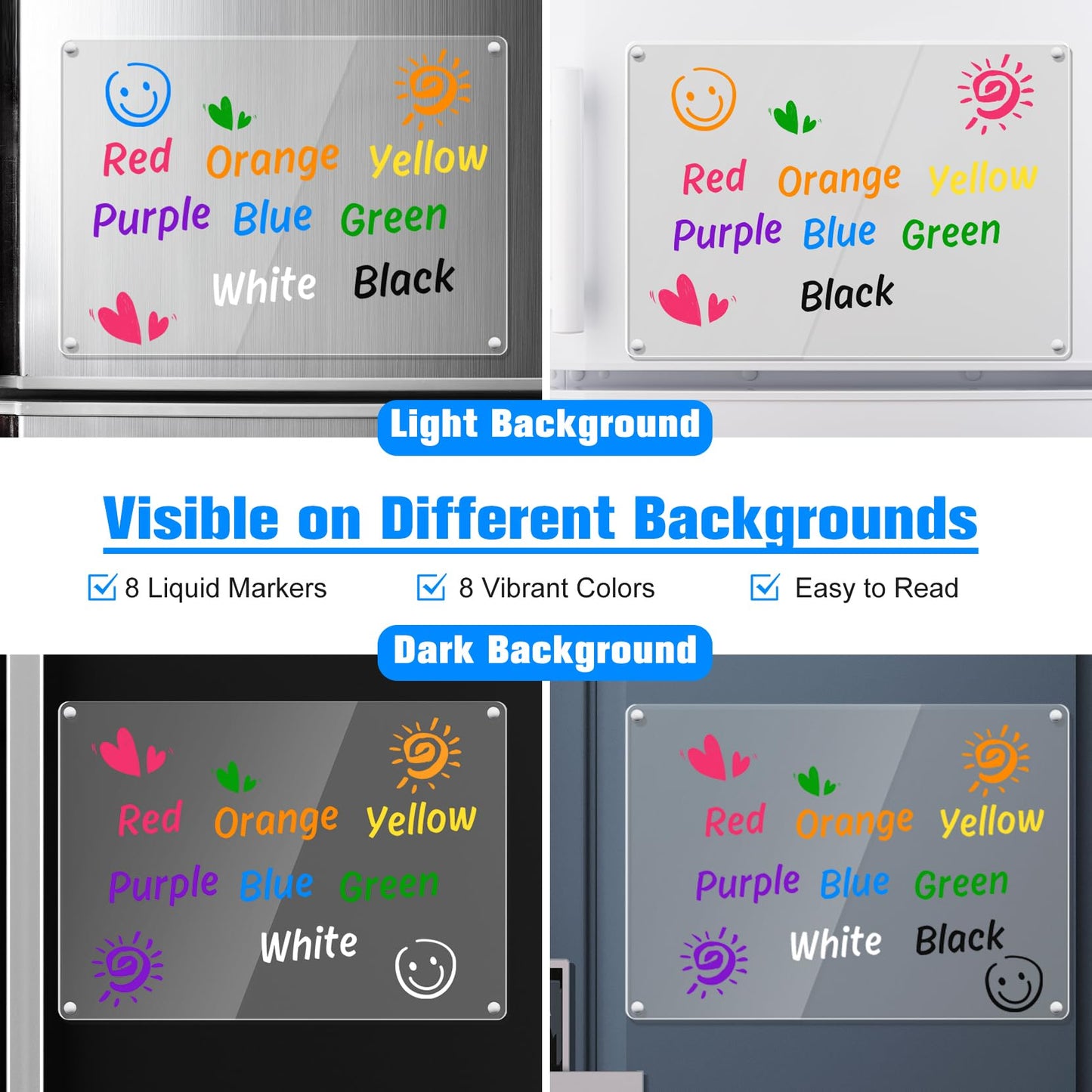 Magnetic Liquid Chalk Markers Wet Erase Markers for Acrylic Calendar Planning Board LED Note Board Clear Glass Whiteboard Window/Mirror Easter