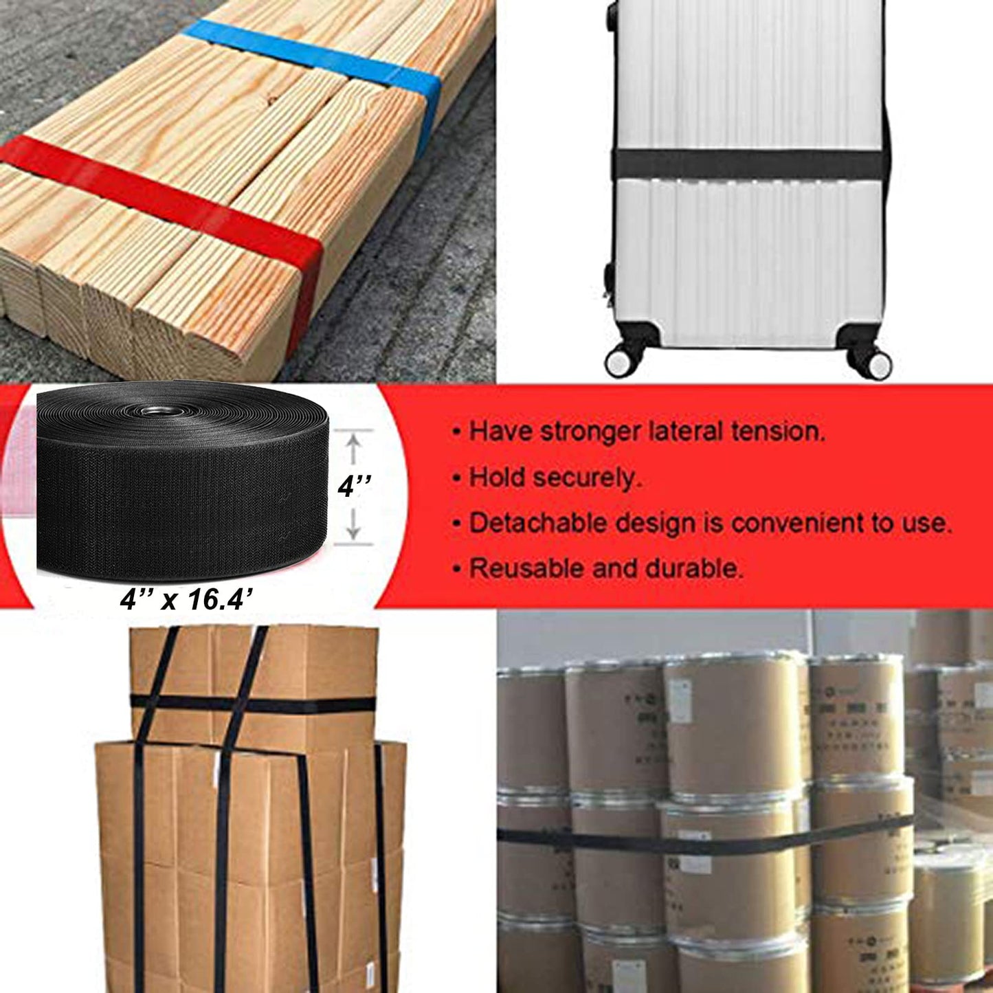 4'' Wide 5 Yards Long Heavy Duty Hook & Loop Cable Tie Cord Wrap Fastener Nylon Power Cord Management Wire Organizer Strap Reusable Cut to Size Self