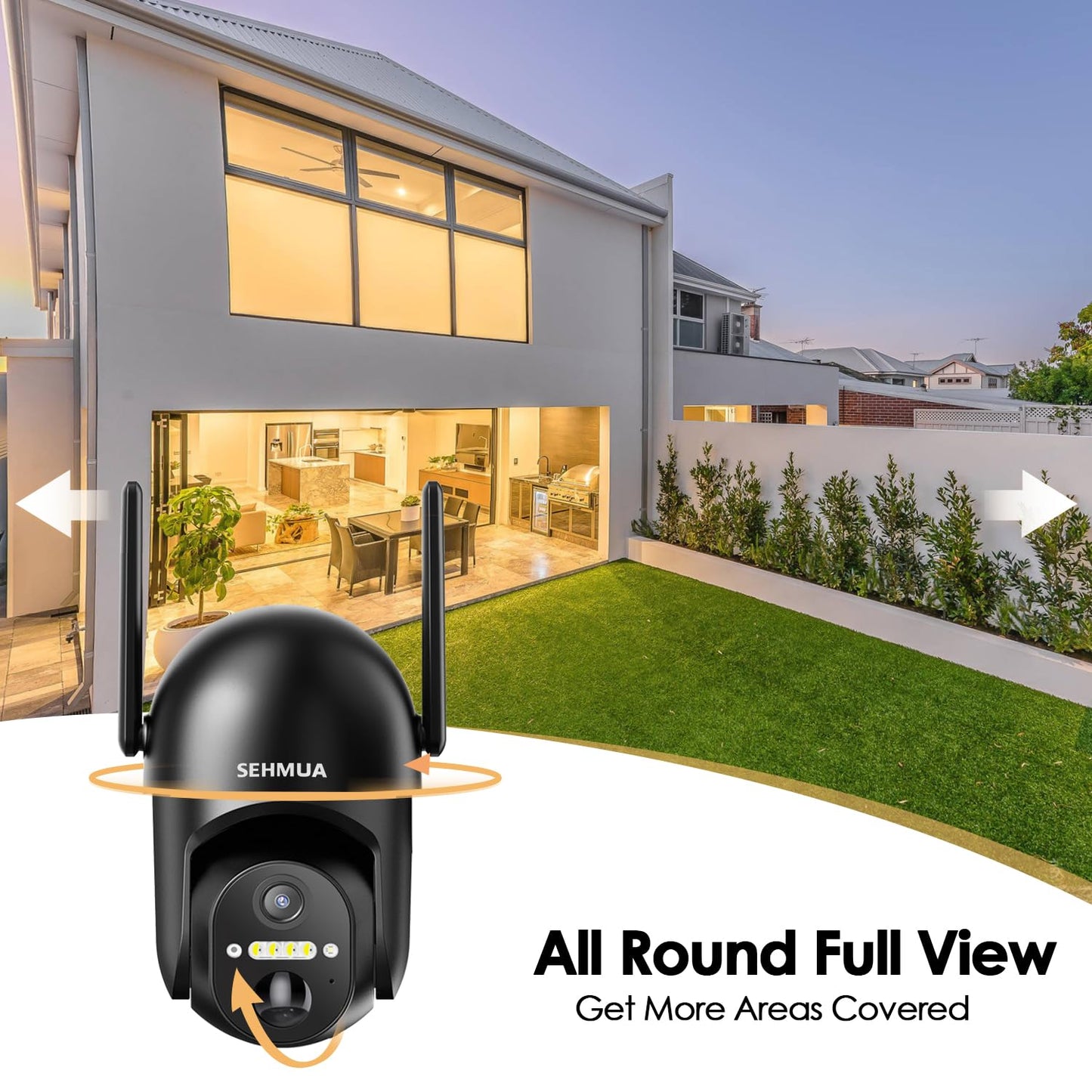 SEHMUA Solar Security Cameras Wireless Outdoor, 2K 360° View Battery Powered Outdoor Camera, WiFi Home Security with Spotlight Color Night Vision, PIR