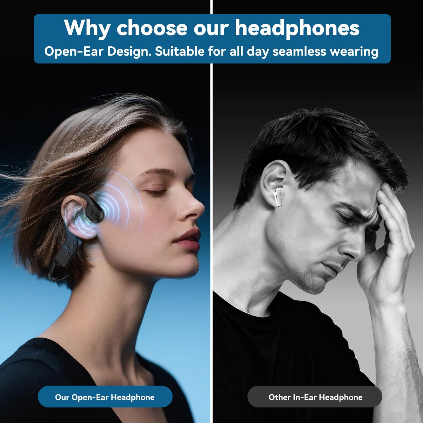 Fanisic Bone Conduction Headphones, Bluetooth 6.0 Open Ear Headphones with Mic, Type-C Quick Charge, Long Battery Life, IPX5 Sweatproof, Lightweight