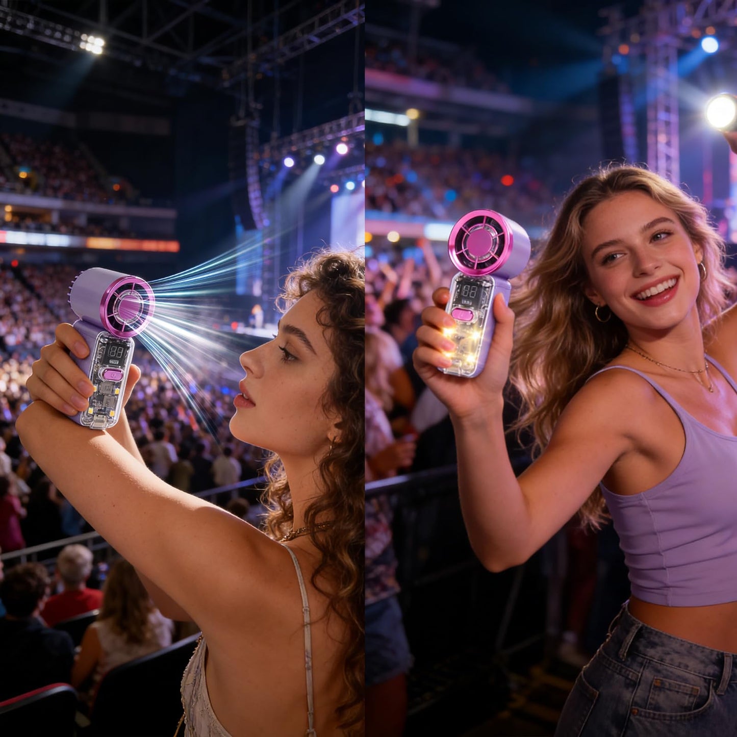 Samffy Handheld Portable Turbo Fan with Lights, Cyberpunk Mini Fan with LED Display &5 Speeds,USB C Rechargeable Small Pocket Fan