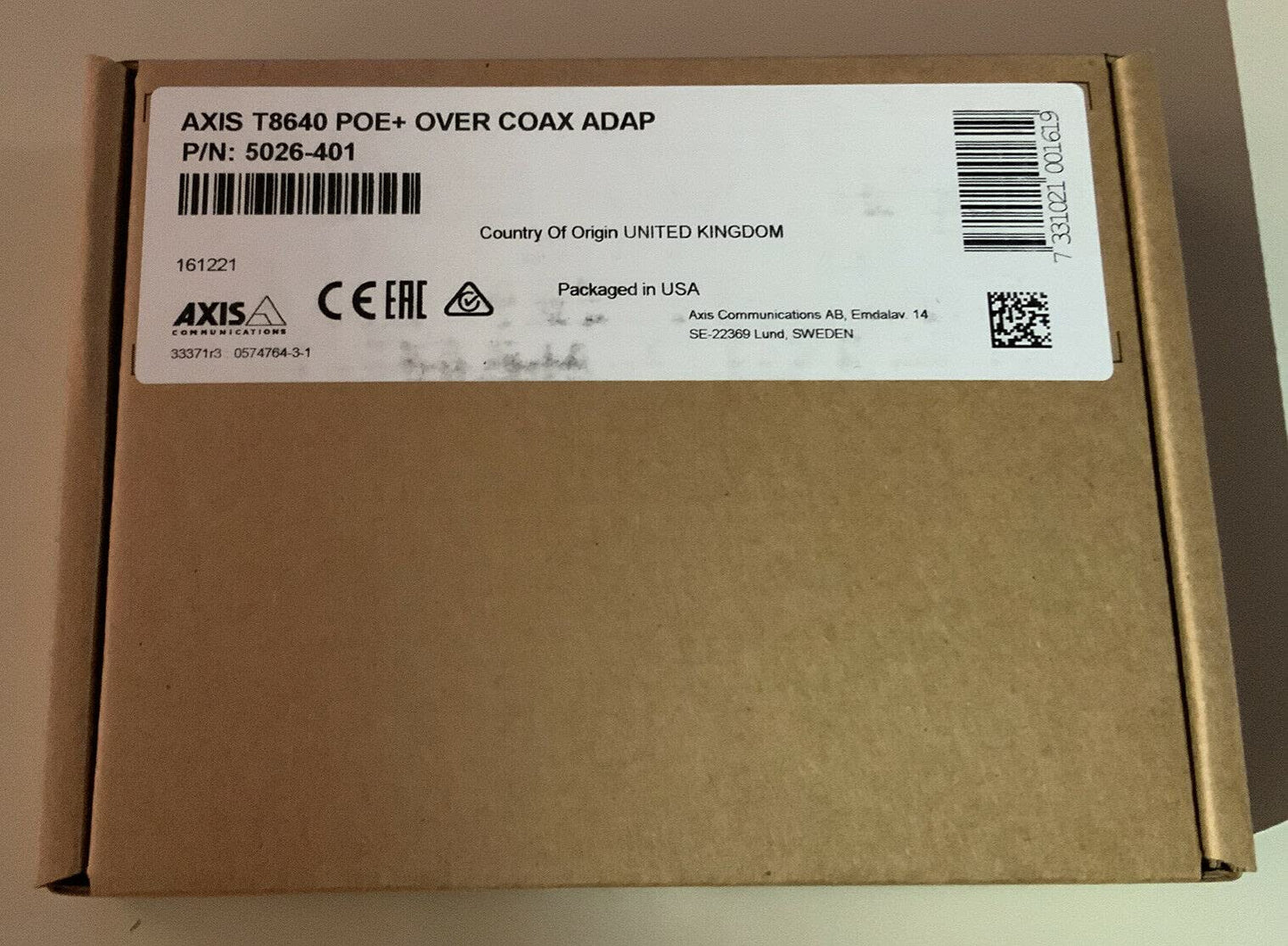 AXIS Communications 5026-401 AXIS Communications T8640 Ethernet Over Coax Adapter PoE+