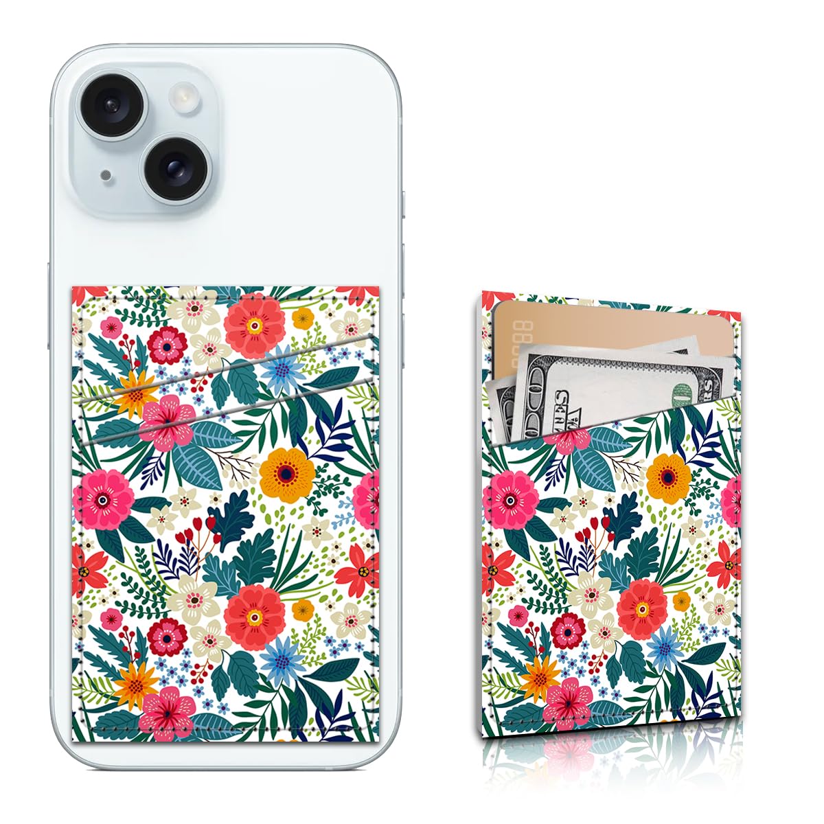 Aeltrp Phone Card Holder, Dual Pocket Leather Phone Wallet Adhesive Stick On, Cute Card Holder, Credit Card Holder for Phone Case Compatible with Most