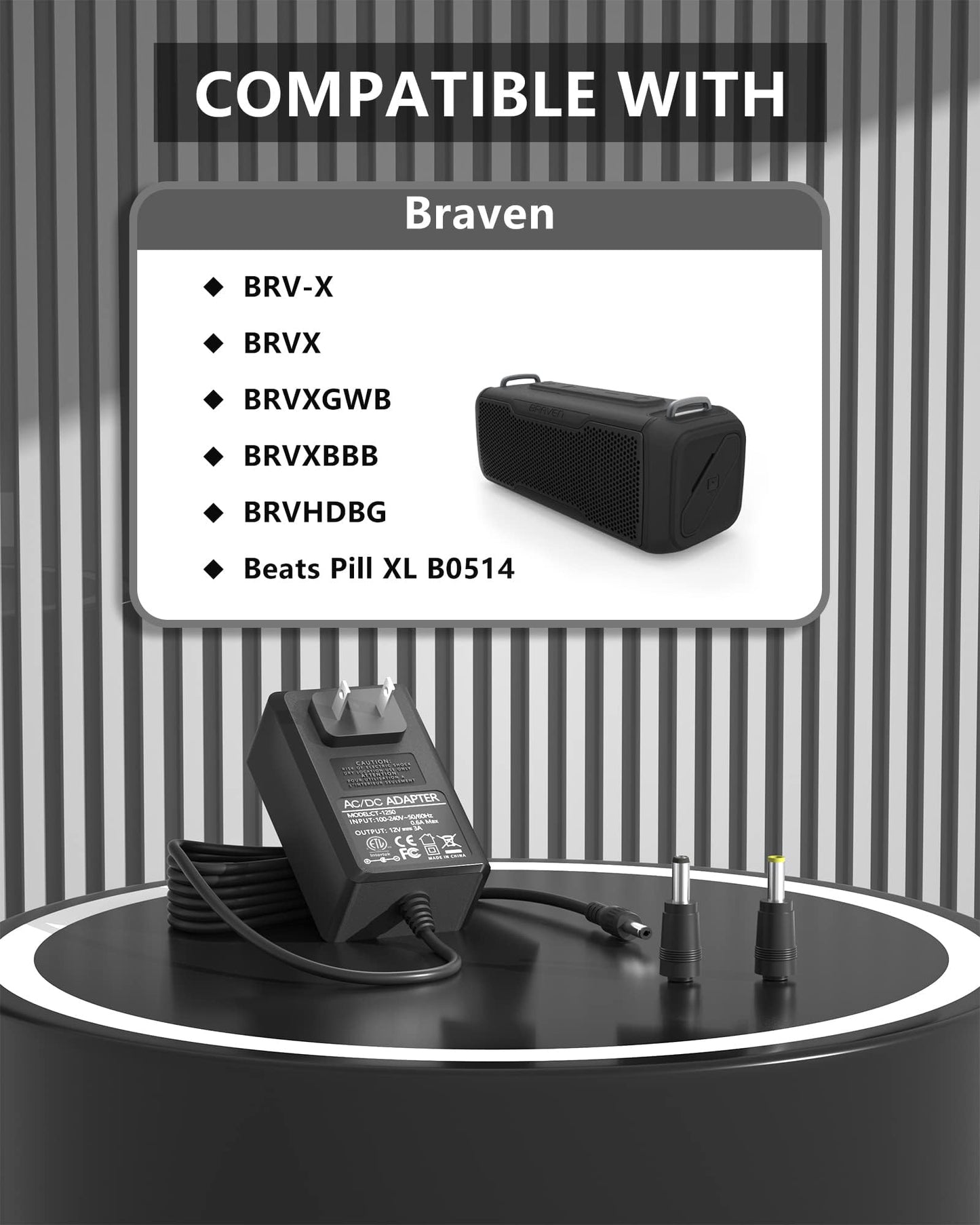 WUKUR 12V Charger Compatible with Braven Bluetooth Speaker BRV-X, BRVX, BRVXGWB, BRVXBBB, BRV-HD Power Cord