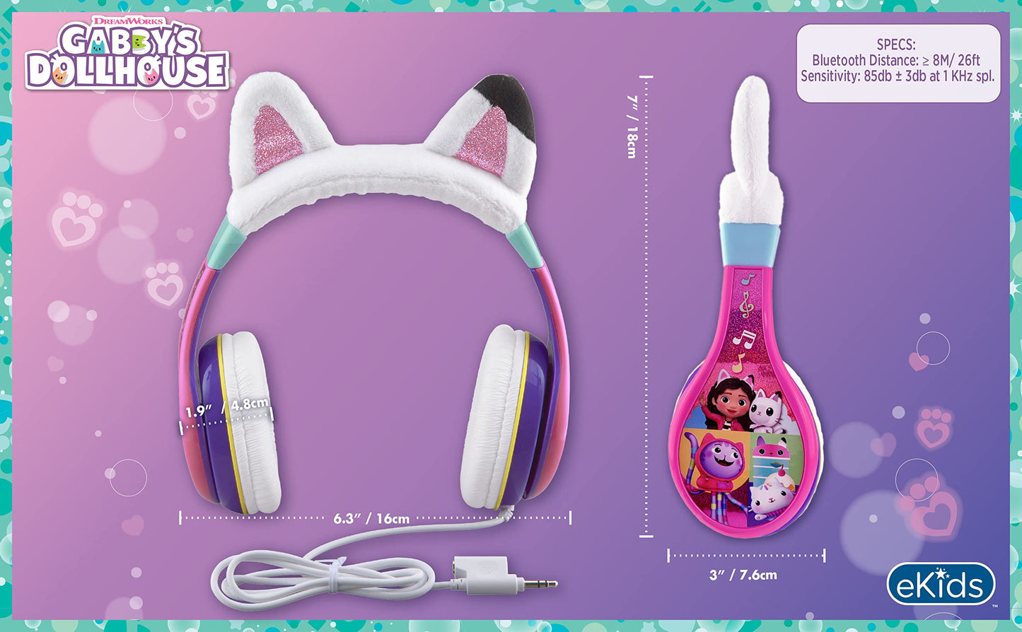 eKids Gabbys Dollhouse Kids Headphones with 3.5mm Jack, Wired Headphones with Adjustable Headband and Volume Control, Earphones for School, Home, or…