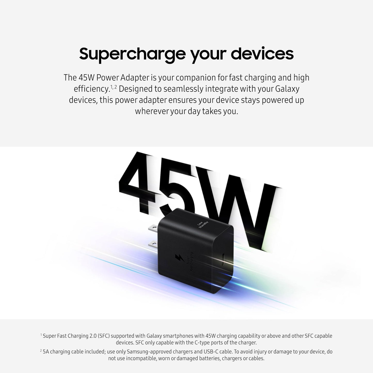 SAMSUNG 45W Wall Charger Power Adapter with Cable Included, Super Fast Charging for Galaxy Phones, Tablets and USB Type C Devices, Low Standby Power