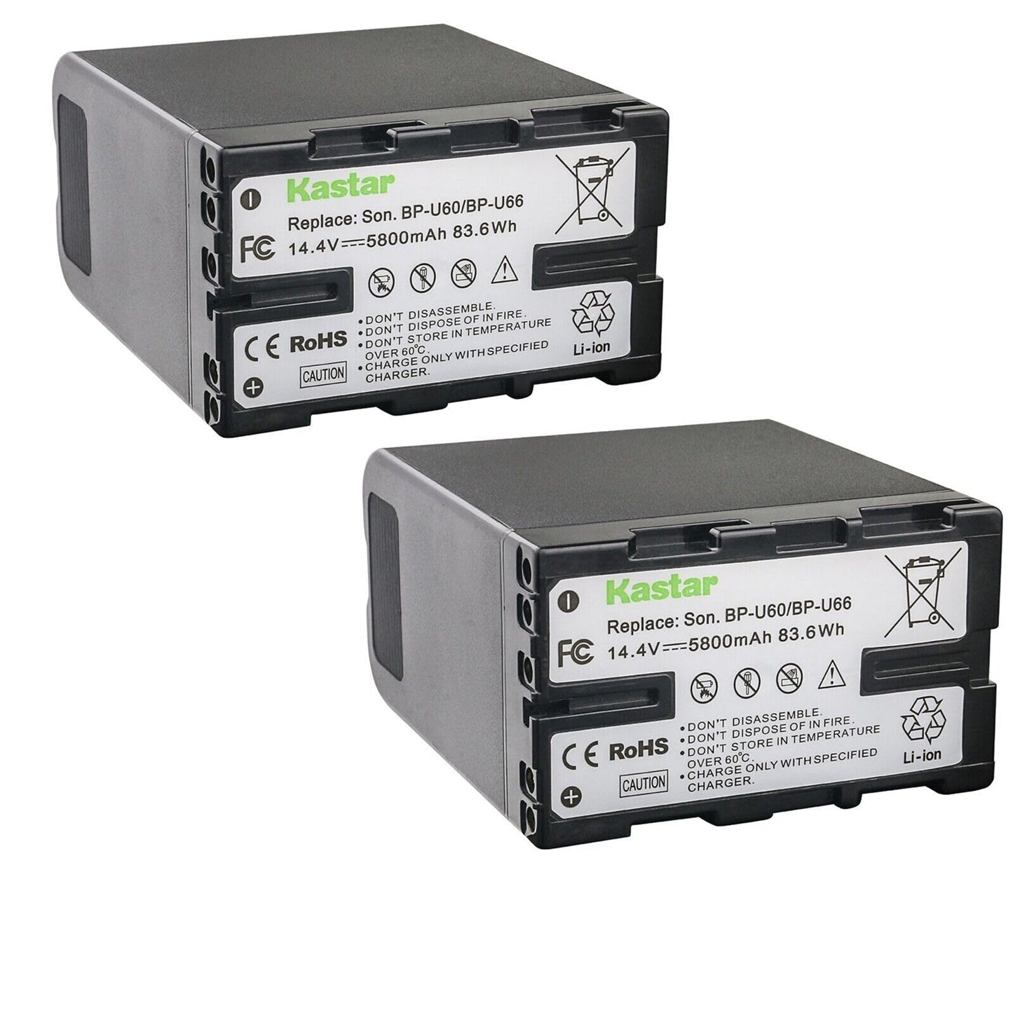 Kastar 2-Pack BP-U60 Battery 14.4V 5800mAh Replacement for Sony PXW-FS7M2K, PXW-FX6, PXW-FX9 XDCAM, PXW-FX9K, PXW-X160, PXW-X180, PXW-X200, PXW-Z450