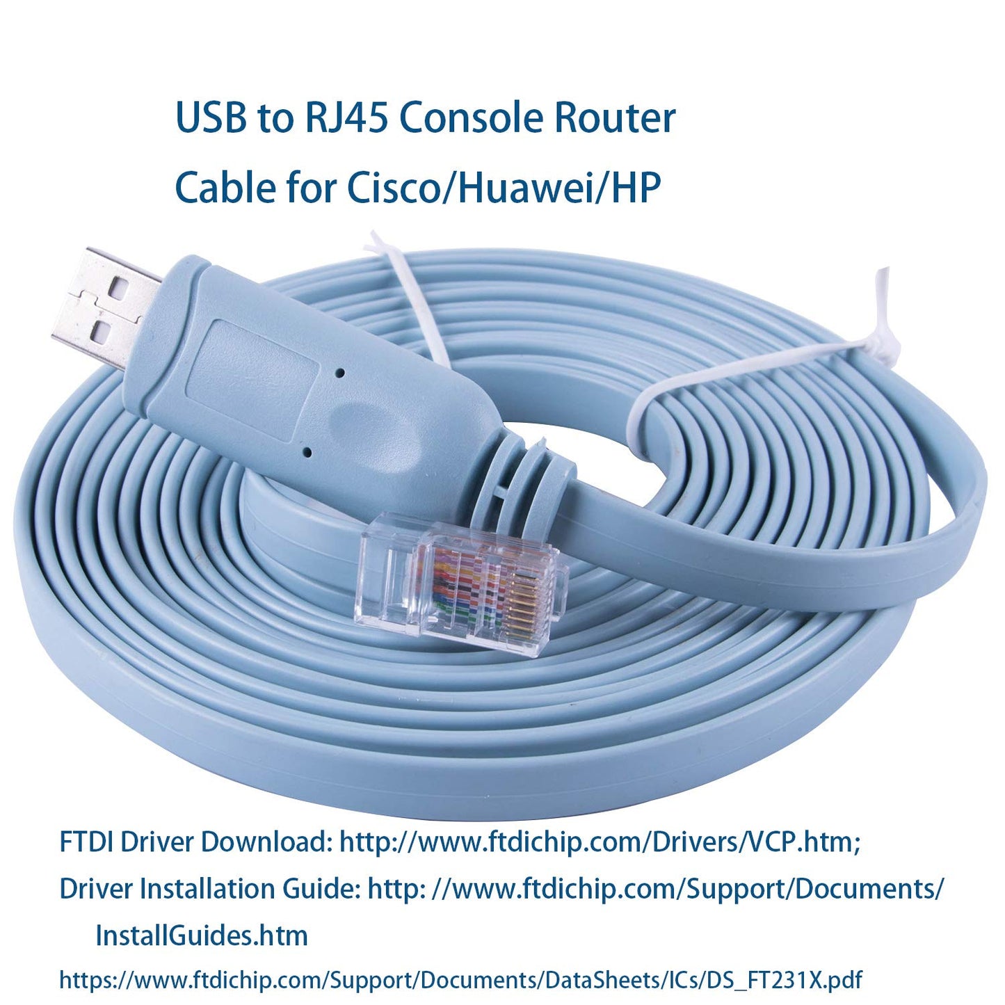 12FT Network Equipment Console Cable Compatible with Cisco/Juniper/NETGEAR/Ubiquity/LINKSYS/TP-Link Routers, Switches and Firewall Equipment,USB