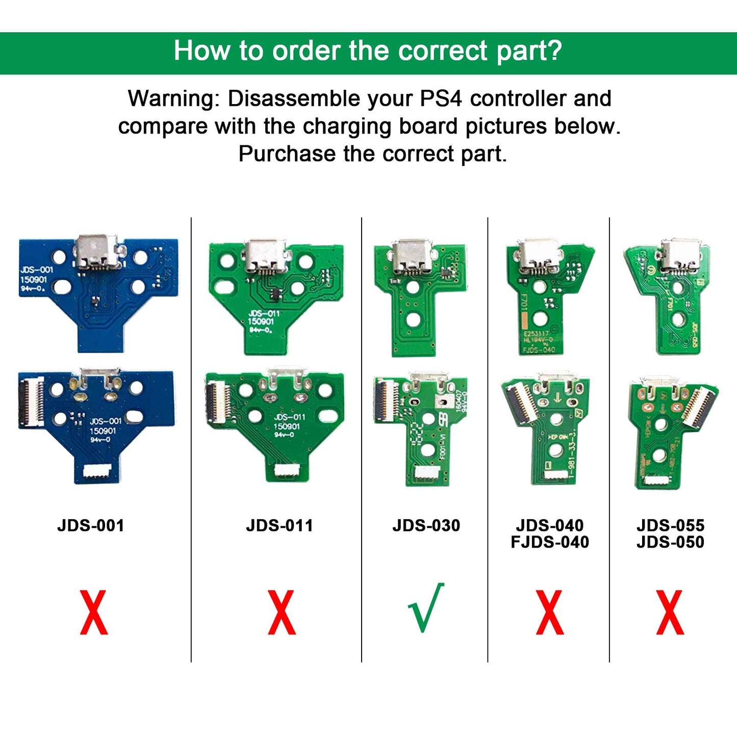 Rinbers Pack of 2 JDS-030 Replacement Charging Port Micro USB Adaptor Charger Socket Circuit Board with 12 Pin Flex Cable