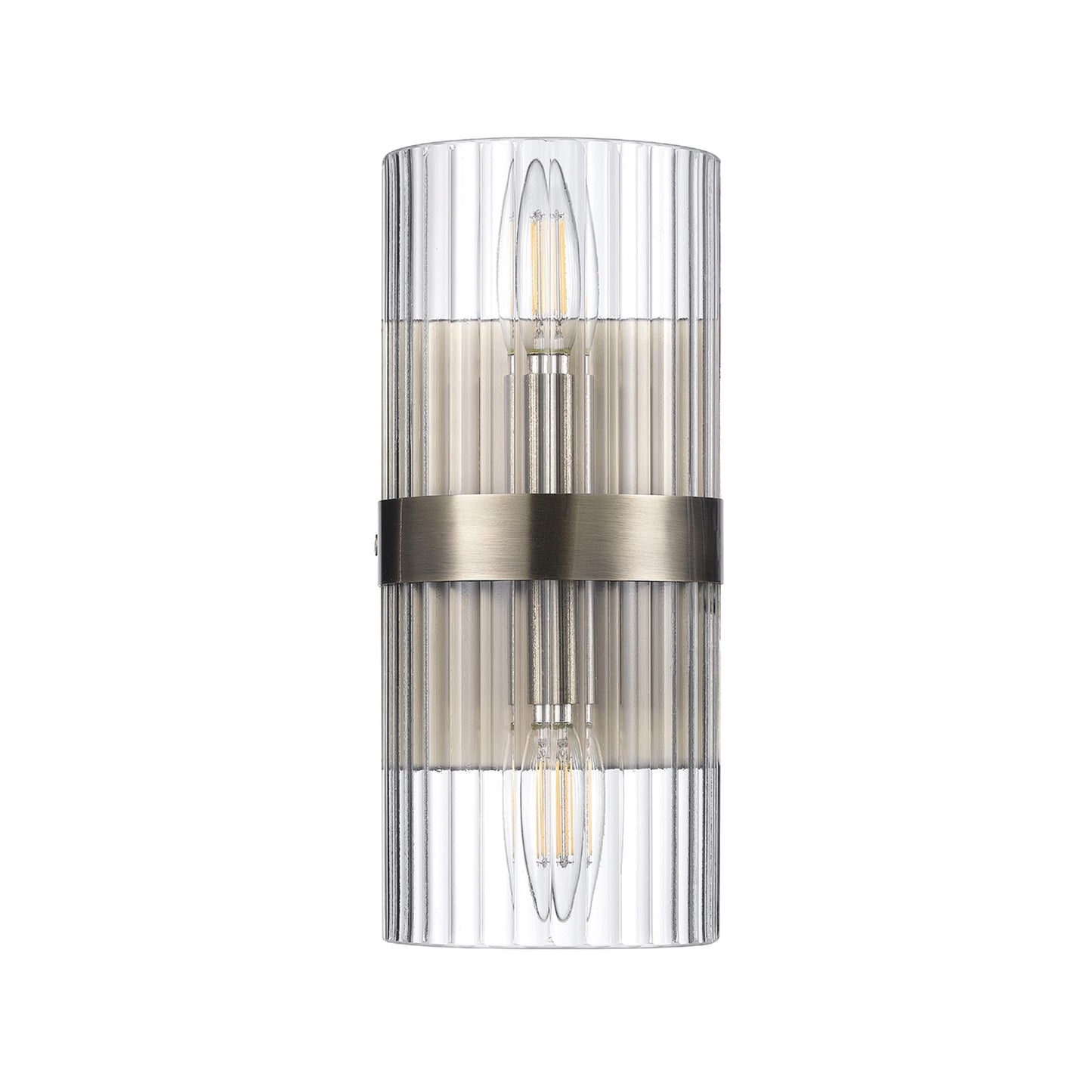 Globe Electric 65000046 2-Light Wall Sconce, Matte Brass, Ribbed Glass Shade, E12 Base Sockets, Wall-Lamp Dimmable, Lights for Bedroom, Kitchen