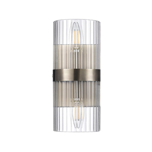 Globe Electric 65000046 2-Light Wall Sconce, Matte Brass, Ribbed Glass Shade, E12 Base Sockets, Wall-Lamp Dimmable, Lights for Bedroom, Kitchen