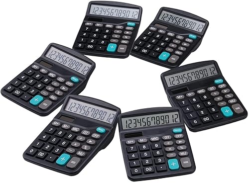 LICHAMP Desk Calculators with Big Buttons and Large Display, Office Desktop Calculator Basic 12 Digit with Solar Power and AA Battery (Included), 6