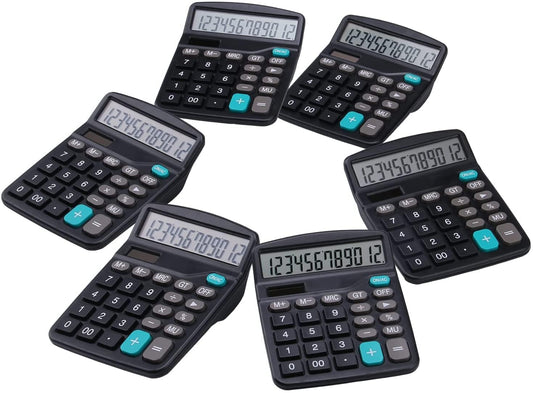 LICHAMP Desk Calculators with Big Buttons and Large Display, Office Desktop Calculator Basic 12 Digit with Solar Power and AA Battery (Included), 6