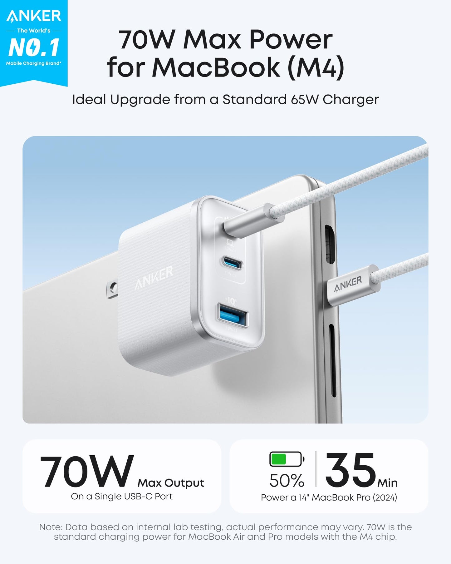 Anker Nano USB C Charger, Ultra-Fast 70W Output 3-Port Fast Charger USB C, Type C Charger Fast Charging, Compact and Stylish, for iPhone 17/16 Series
