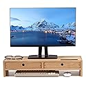 KIRIGEN Wood Monitor Stand with 2 Drawers - Computer Arm Riser Desk Storage Organizer,Speaker TV Laptop Printer Stand with Pen Slot and Cable