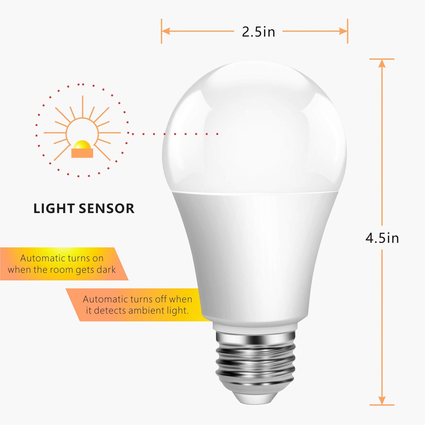 Torkase Outdoor Sensor Light Bulbs- No Timer Required, 13W(100W Equivalent), 6000K Cool White, E26 A19 Automatic Sensor LED Bulbs, Built-in Photocell