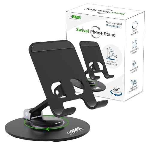 Uncaged Ergonomics 360° Swivel Rotating Adjustable Phone Stand for Desk, Portable & Foldable Cell Phone Stand for Desk, Compact Mobile Stand