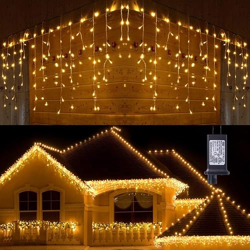 Toodour Christmas Icicle Lights Outdoor, 360 LED 29.5ft 8 Modes Fairy Icicle String Light with 60 Drops, Led Christmas Lights Twinkle for Holiday