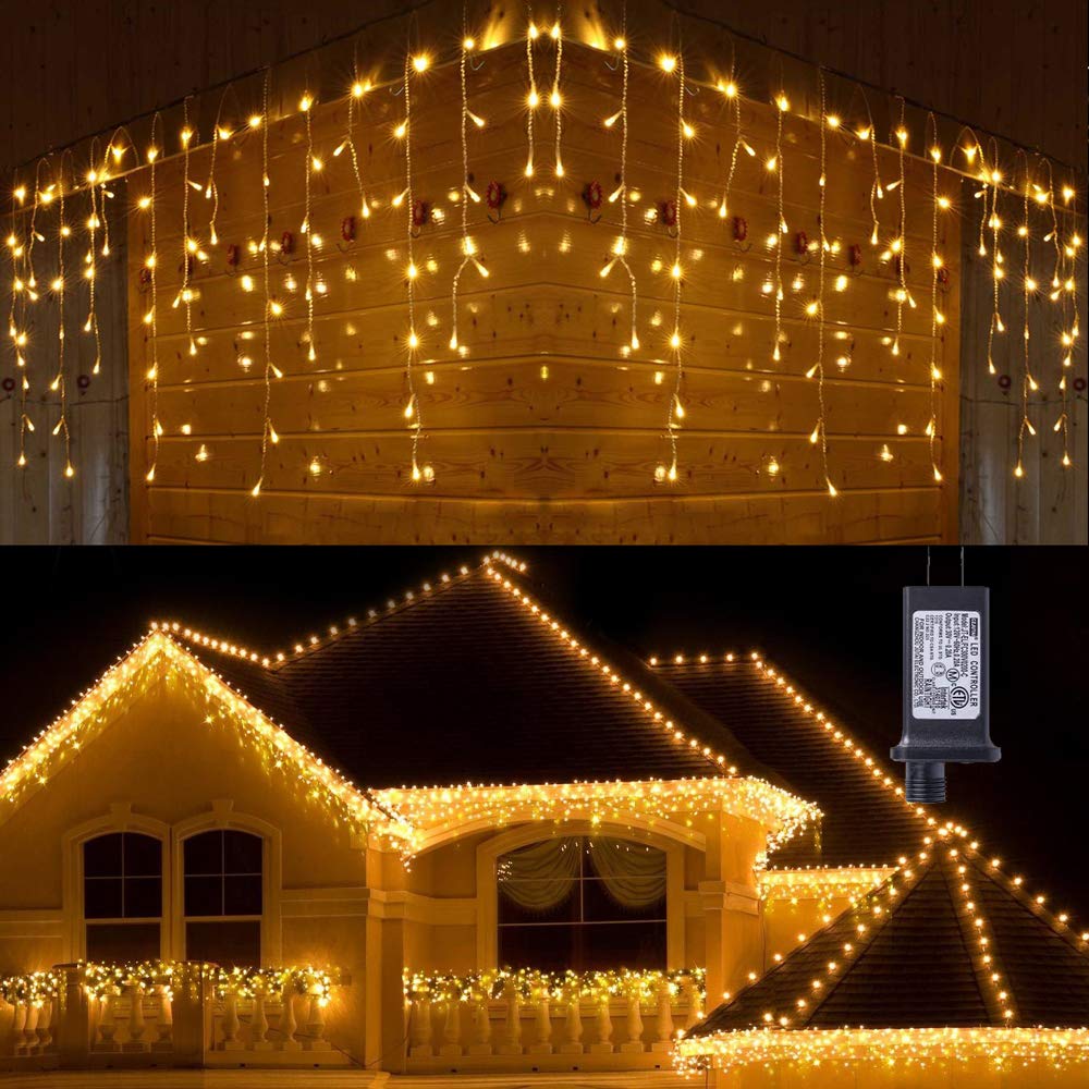 Toodour Christmas Icicle Lights Outdoor, 360 LED 29.5ft 8 Modes Fairy Icicle String Light with 60 Drops, Led Christmas Lights Twinkle for Holiday