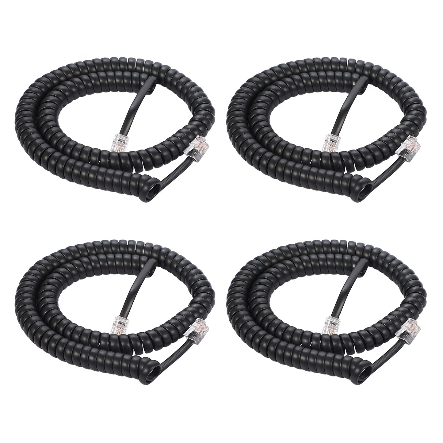 Vthahaby 4 Pack Coiled Wire 8Ft Uncoiled / 1.4Ft Coiled Landline Phone Handset Cable 4P4C Telephone Accessory Black