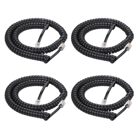Vthahaby 4 Pack Coiled Wire 8Ft Uncoiled / 1.4Ft Coiled Landline Phone Handset Cable 4P4C Telephone Accessory Black