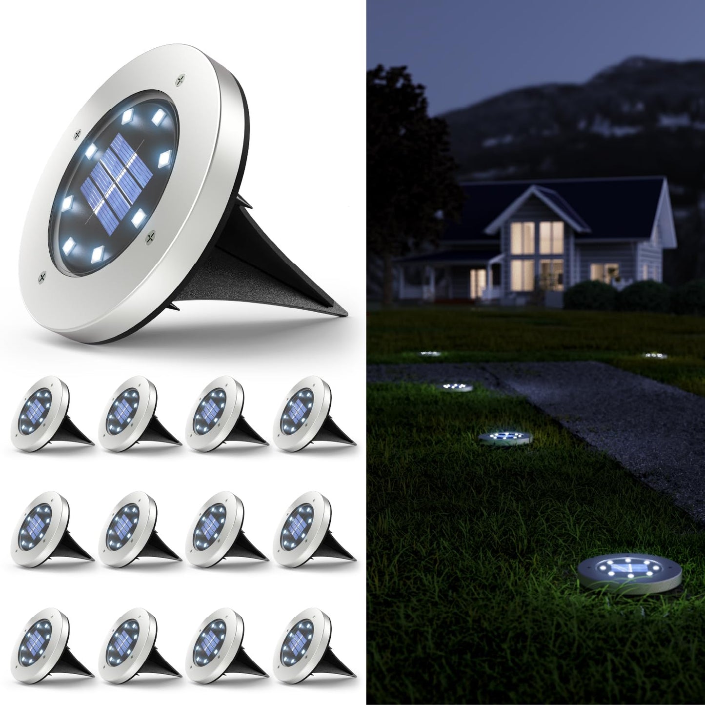 Sunco 12 Pack Solar Lights Outdoor Garden LED, Waterproof Landscape Pathway Light Fixture, Dusk to Dawn, Yard Patio Ground Lights, Deck, Cross Spike