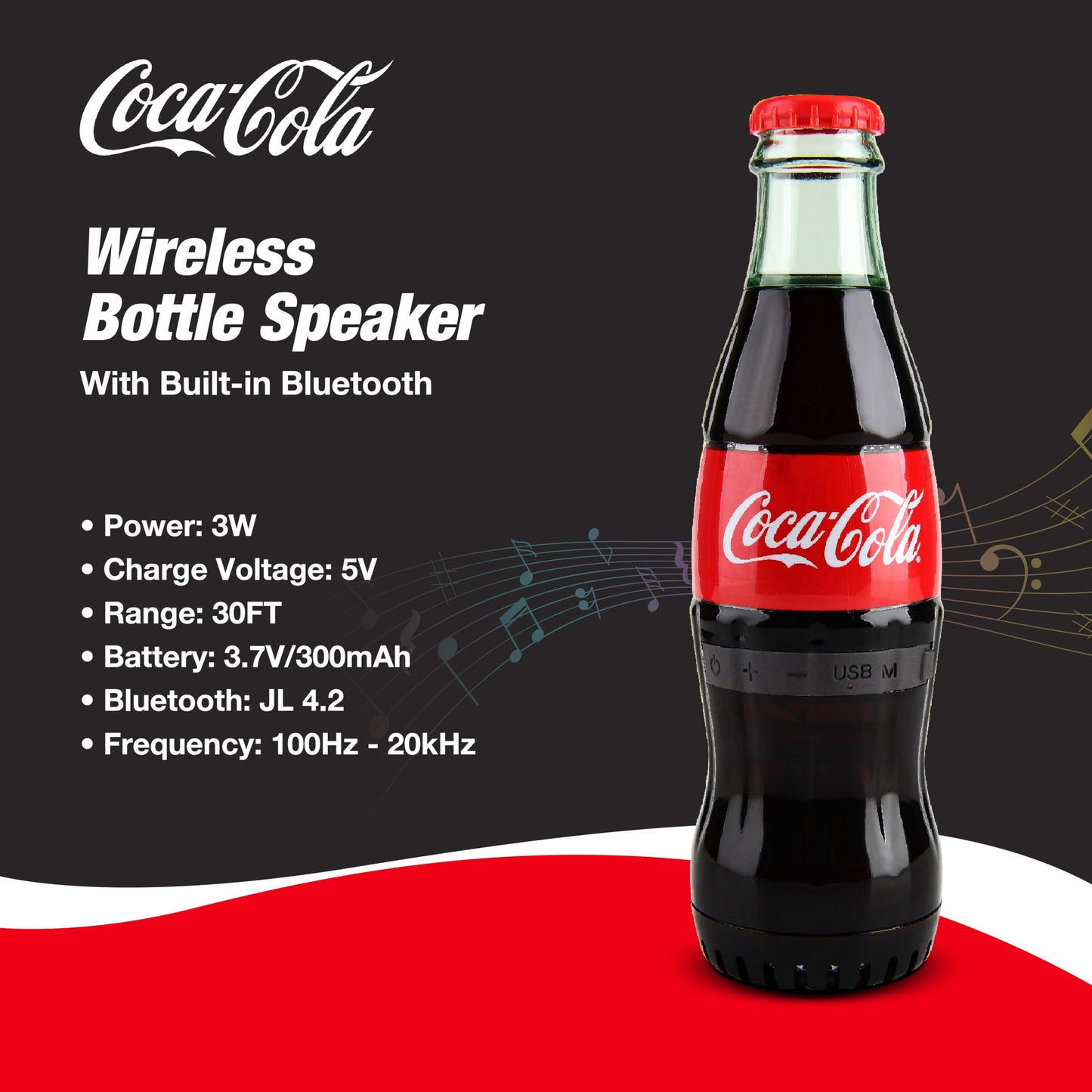 Official Coca-Cola Bottle Shaped Bluetooth Speaker - Portable Wireless Speaker with Bluetooth 5.0, Deep Bass, AUX Input, Long Battery Life - Loud HD
