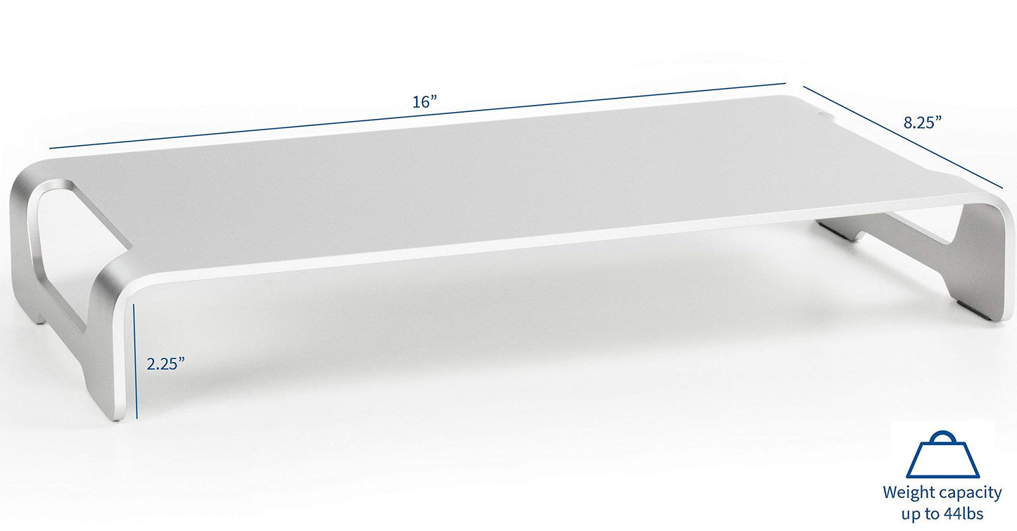 VIVO Silver Aluminum 16 inch Wide Monitor Riser, Ergonomic Desktop Stand, Modern Tabletop Organizer STAND-V000H