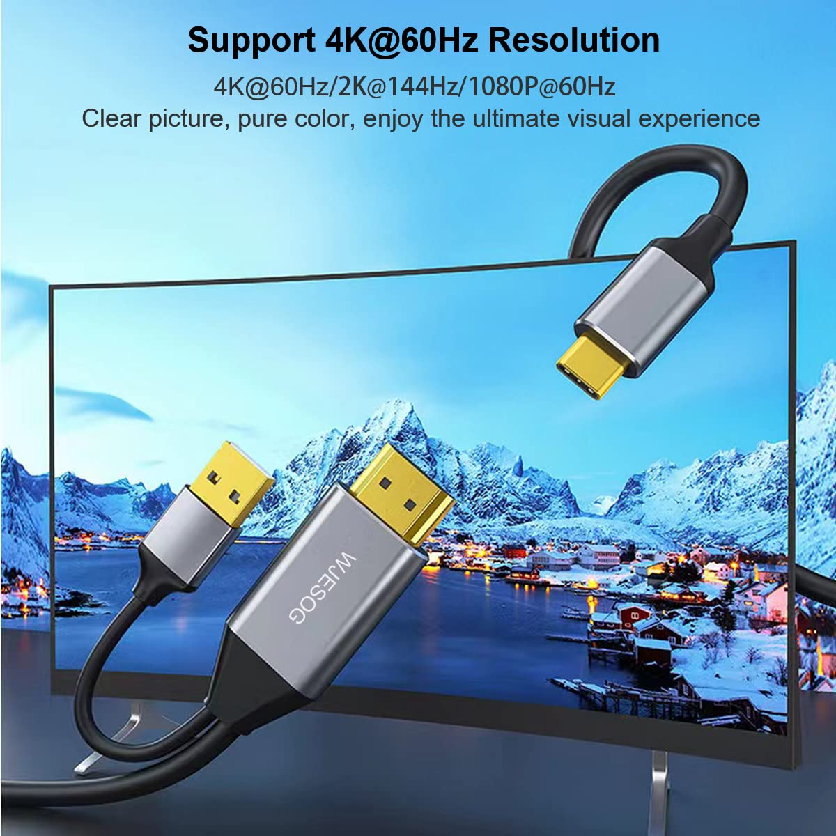 WJESOG HDMI to USB C Adapter Cable 6.6ft 4K@60Hz with USB Power Adapter,HDMI Male to Type C Male Converter Support Touch for New MacBook Pro,Mac