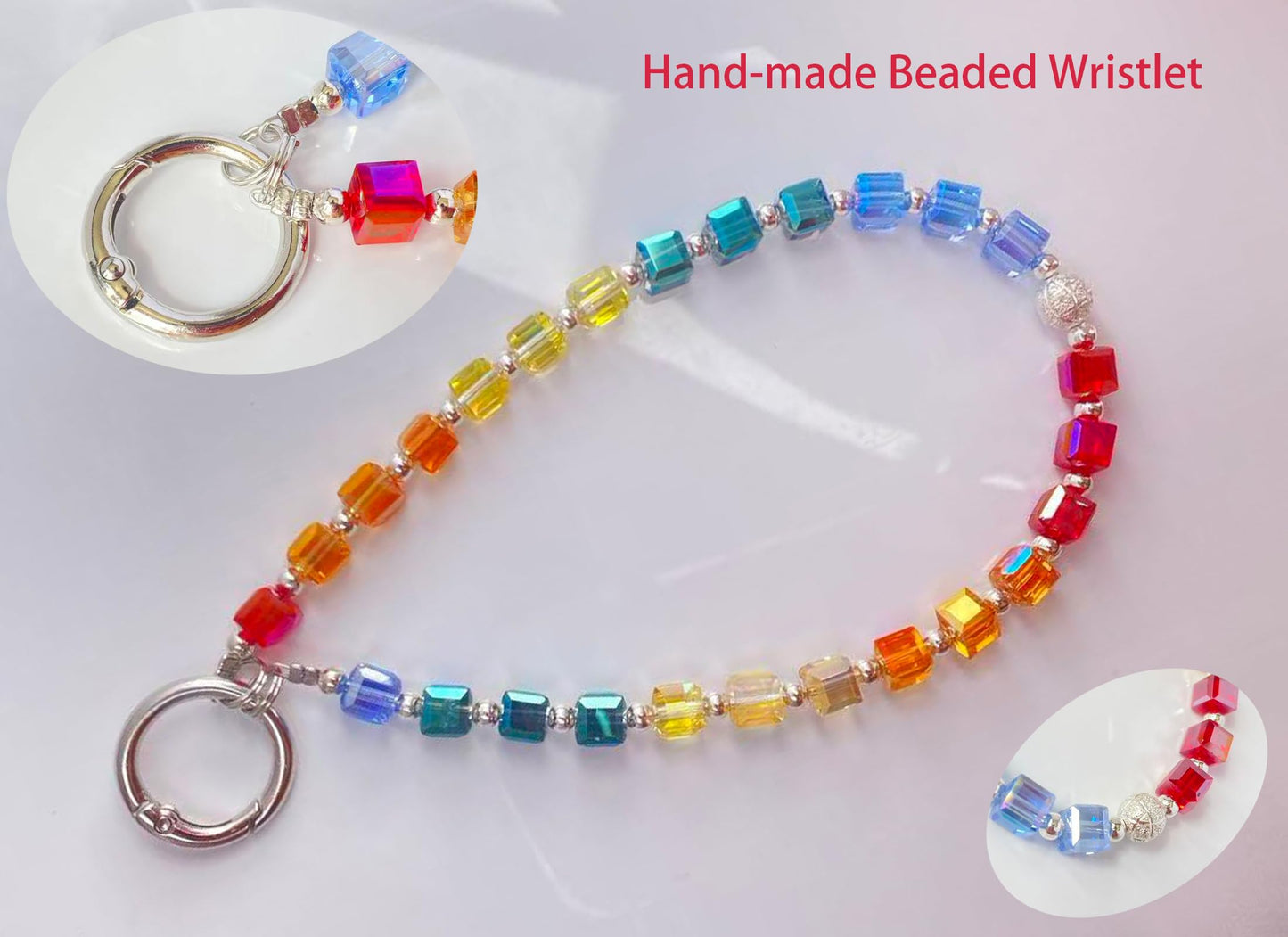 QATYYY Crystal Beaded Phone Wrist Strap, Cute Sparkling Wristlet Key Chain, Bracelet Strap with Tether Tab, Colorful Red