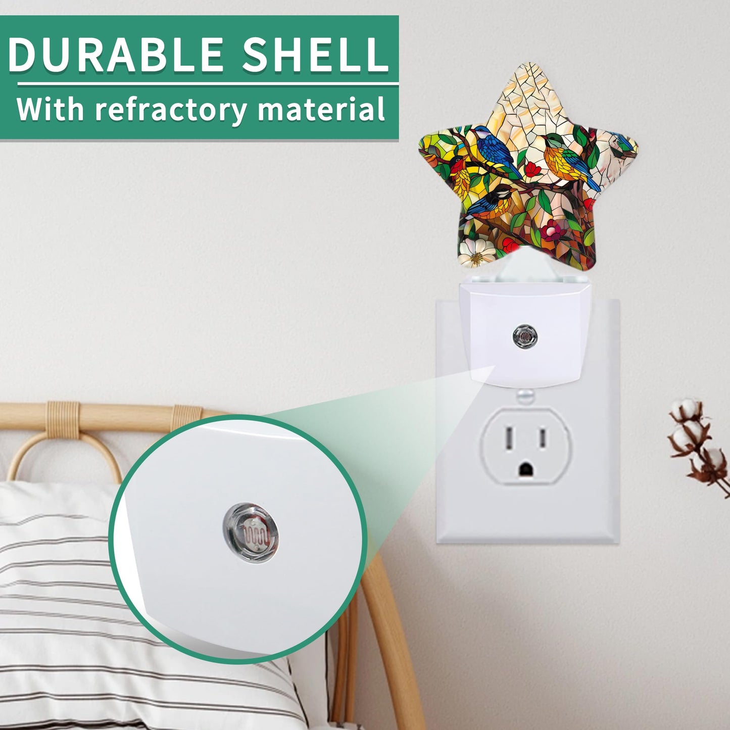 Colorful Hummingbird Star Night Light Plug in, Soft Glow Night Light for Kids Bedroom Nursery, Gentle Warm Light for Sleep, Compact Lamp for Hallway