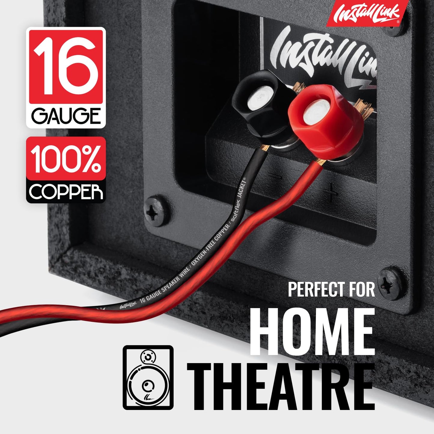 Install Link 16 AWG Gauge Speaker Wire (OFC) Cable Stereo, Car or Home Theater (100 Feet)