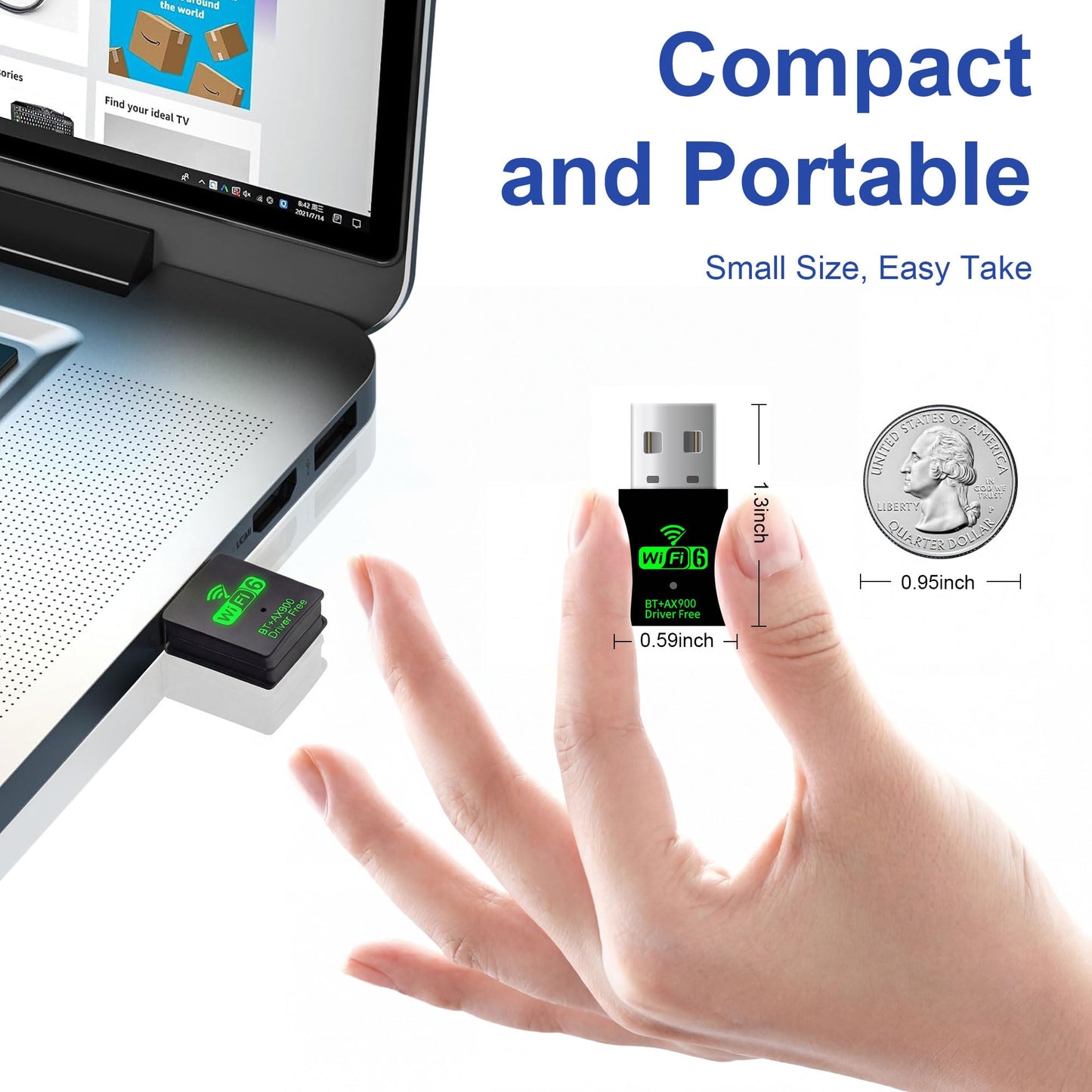 HOWAWU AX900 USB WiFi Adapter, 2.4G Dual Band WiFi Adapter for Desktop PC, Portable WiFi Dongle with MU-MIMO, OFDMA, WPA2, Travel Size, Supports