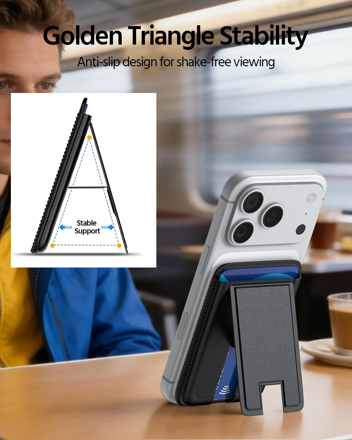 CASEVASN Magnetic Wallet for iPhone, Samsung, Google, Mganetic Card Holder with Adjustable Stand, RFID Blocking, Slim Leather Mag-Safe Wallet