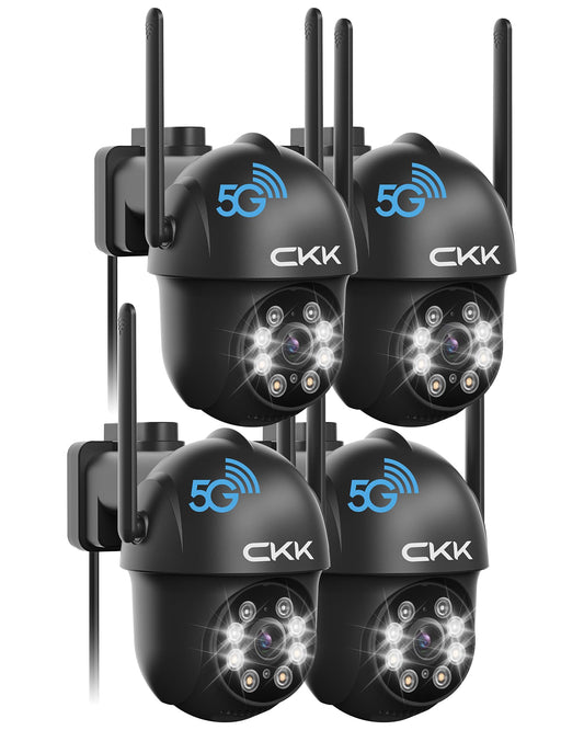 CKK 2K Security Camera WiFi Outdoor, 4 Pcs 3MP PTZ WiFi Home Security Camera - 2.4G/5G Dual-Band, 360° Pan-Tilt, Color Night Vision, Motion Alerts