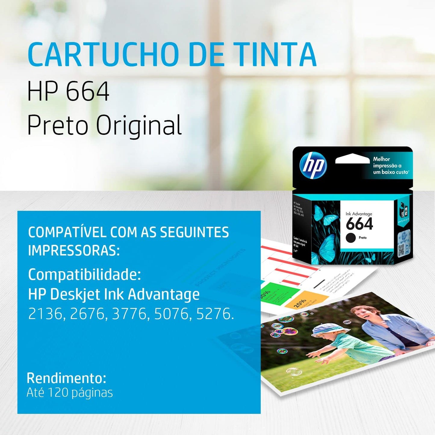 HP 664 Black Original Ink Cartridge (F6V29AB) For HP Deskjet 2136 Printer, HP Deskjet 2676 Printer, HP Deskjet 3776 Printer, HP Deskjet 3776 Printer