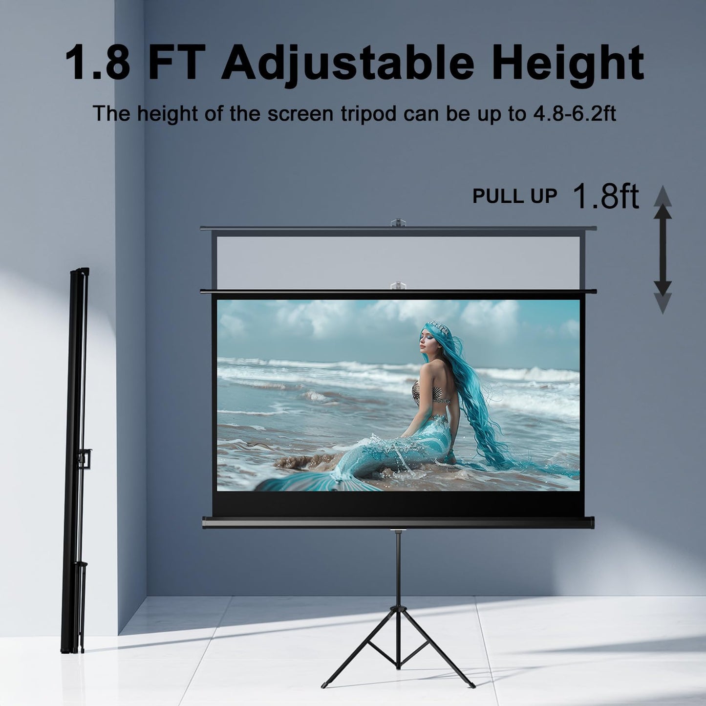 SCREENMAX Outdoor Projector Screen with Stand Tripod, Indoor Pull Up Portable Projector Screen, 60 INCH 16:9 Adjustable Projection Screen with Carry
