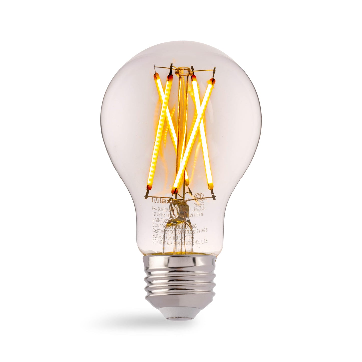 Maxlite EF8.5A19D927/JA81 8.5W A19 Dimmable LED Bulb, Enclosed Clear Filament, 2700K Warm White Light, JA8 Listed - CRI 90, 60W Equivalent, 800