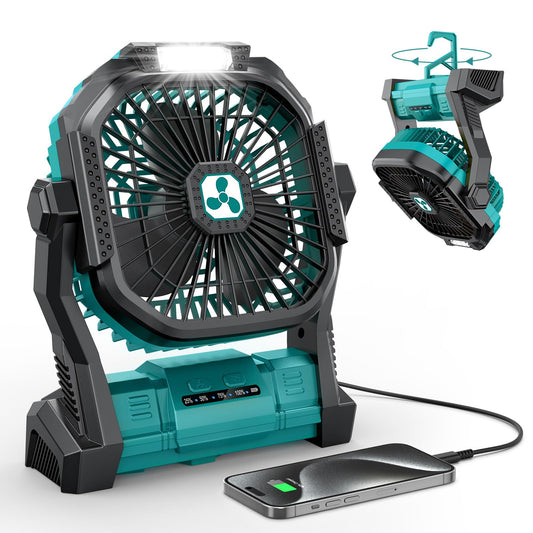 Portable Fan Rechargeable, 20000mAh Cordless Battery Powered Fan with LED Lantern Battery Operated for Travel Bedroom Home Camping Tent Office Beach