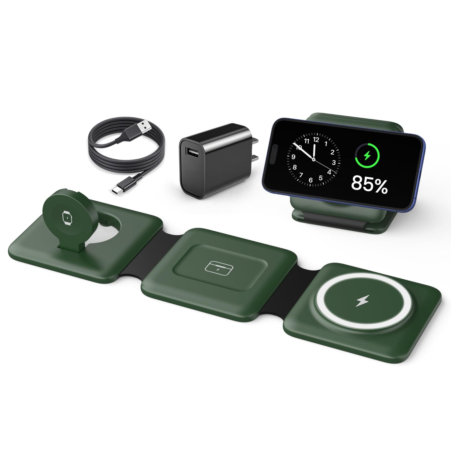 Iseyyox 3 in 1 Wireless Charger for iPhone - Foldable Charging Station Travel Charging Dock Compatible with iPhone 17 16 15 14 13 12 Pro Max Plus