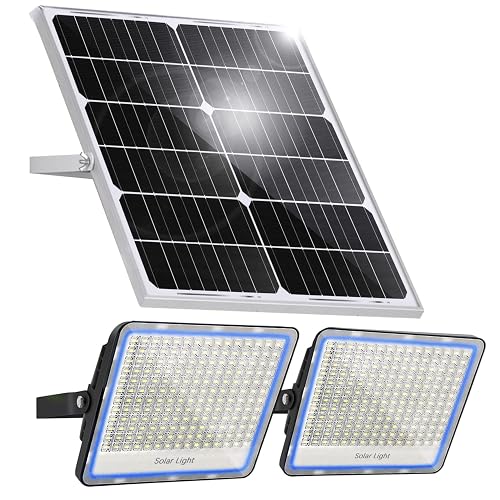Gebosun 100W 12000LM Solar Flood Light Outdoor with Separate Panel, Dusk to Dawn & Motion Sensor Solar Street Lights Outdoor with Flash Warning