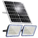Gebosun 100W 12000LM Solar Flood Light Outdoor with Separate Panel, Dusk to Dawn & Motion Sensor Solar Street Lights Outdoor with Flash Warning