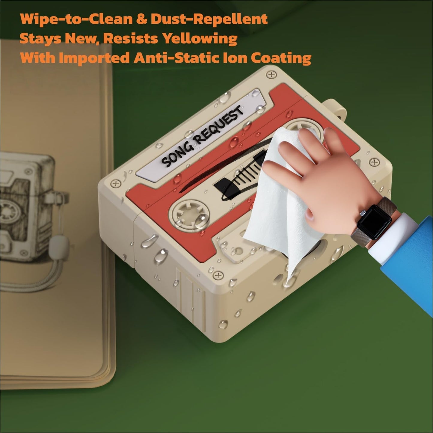 Rertnocnf Designer Retro Case Compatible with AirPods 4 2024, Music Cassette Tape Case Cover with Rope, Portable Soft Silicone Wireless Charging