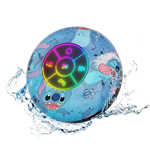 Disney Lilo and Stitch Bluetooth Shower Speaker w/Suction Cup - IPX4 Splash Proof Stitch Speaker for Shower, Baths| Up to 5 HRs Playtime, Built