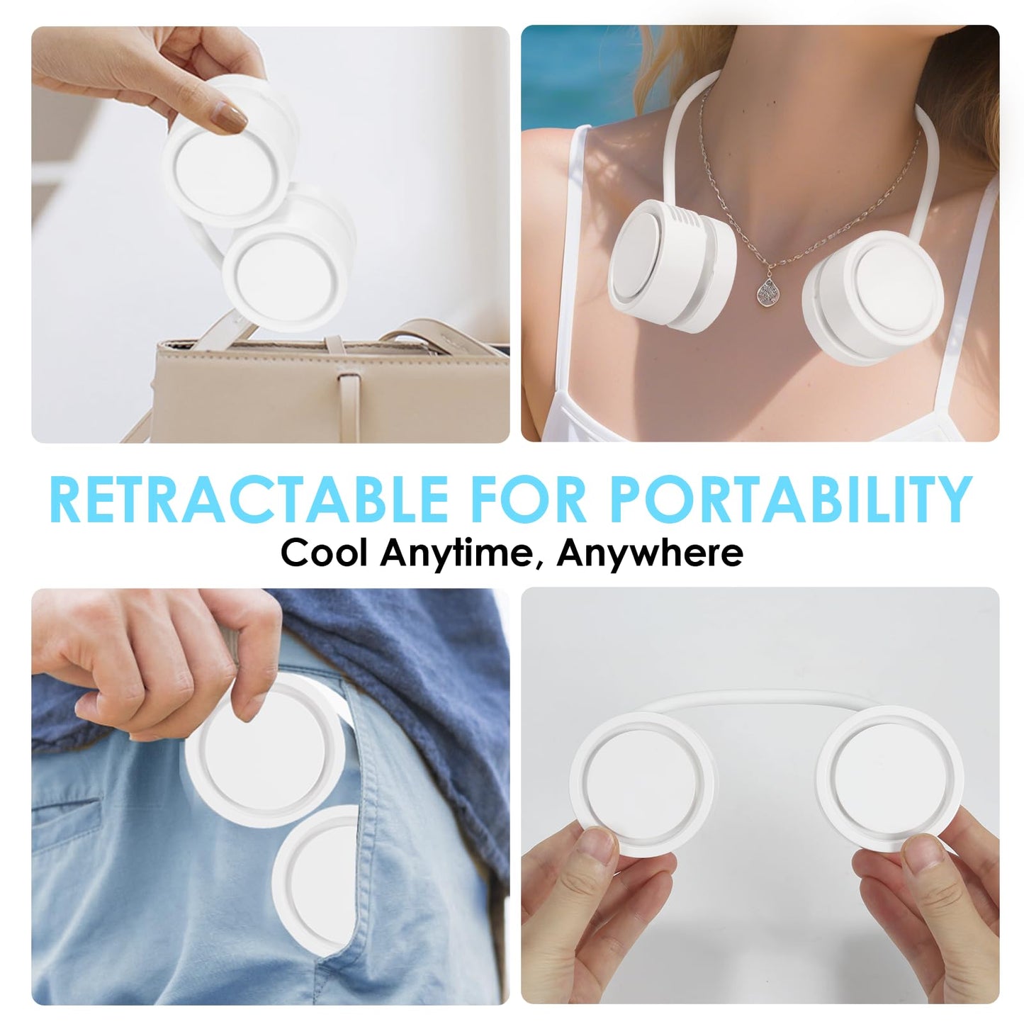 GleeGearNex Bladeless Neck Fan, 360° Airflow Wearable Fan, 1600mAh Rechargeable Battery, 3 Speeds, Quiet Foldable USB Personal Fan for Travel Outdoor