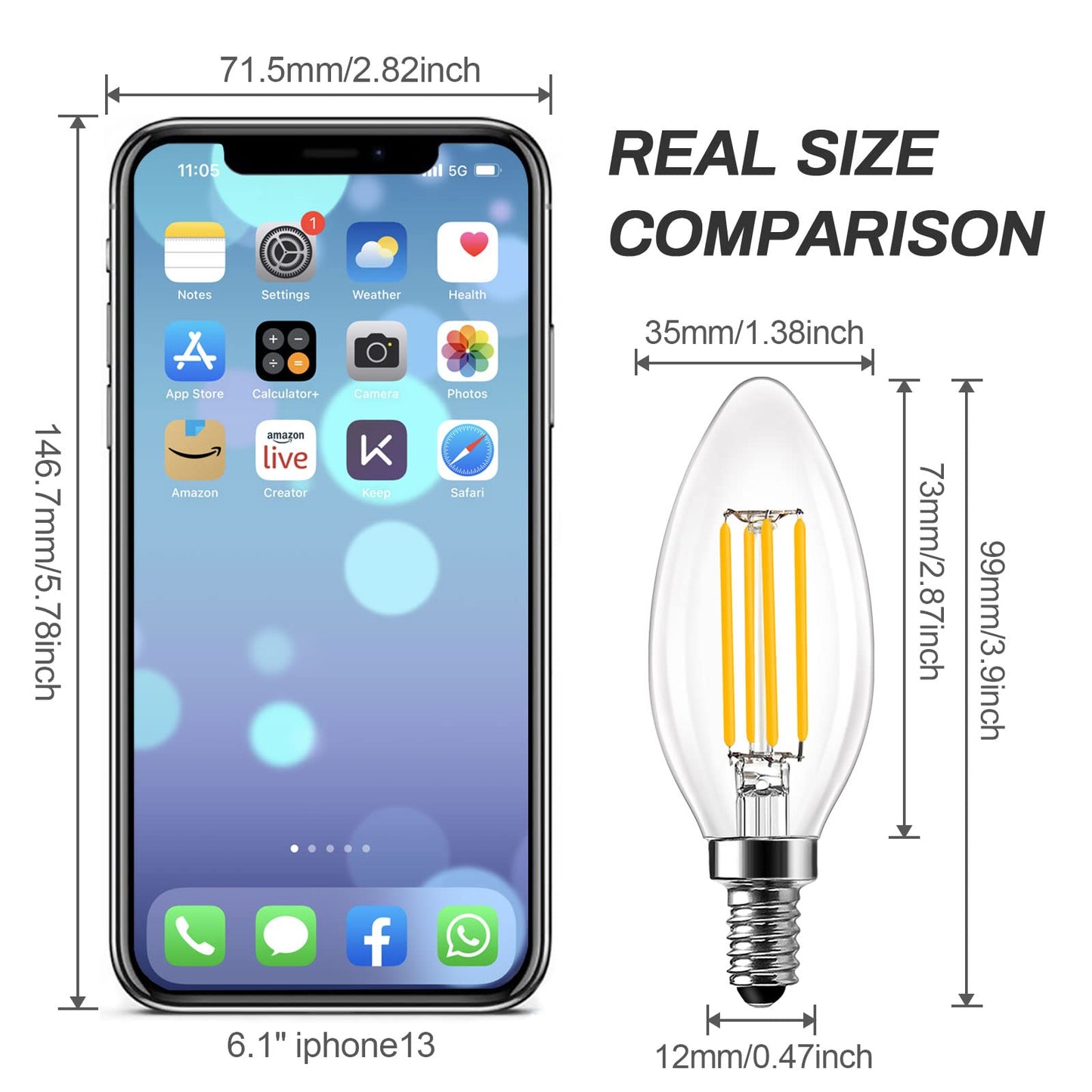 BRIMAX 4W E12 Candelabra LED Bulbs,Dimmable B11 Candle Bulb 2700K,6 Pack