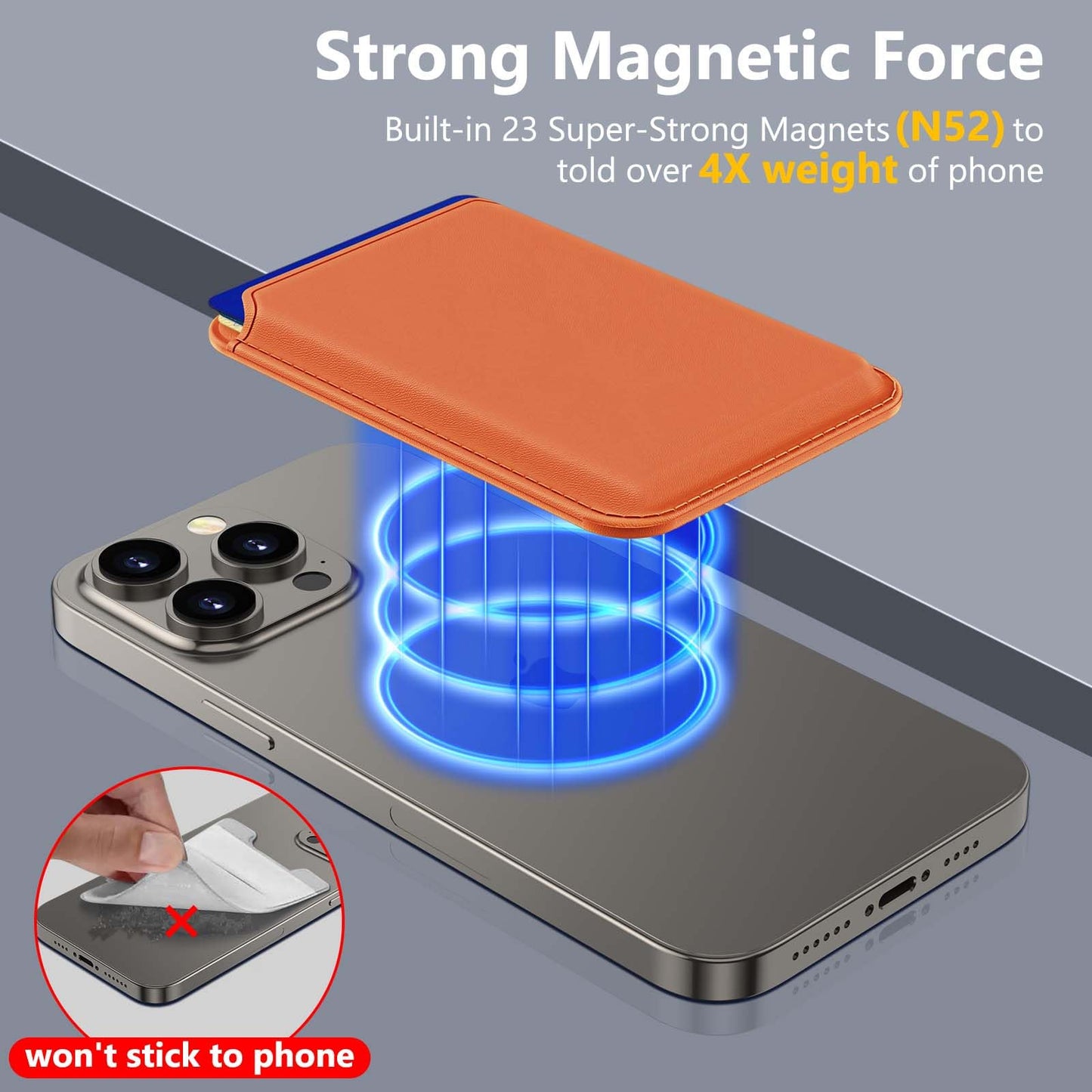Homstect Upgraded Wallet, Magnetic Phone Wallet -Orange