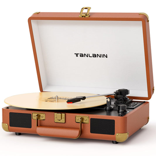 Vinyl Record Player Bluetooth Vintage 3-Speed Portable Suitcase Turntables with Built-in Speakers, Belt-Driven LP Player Support USB Recording AUX-in