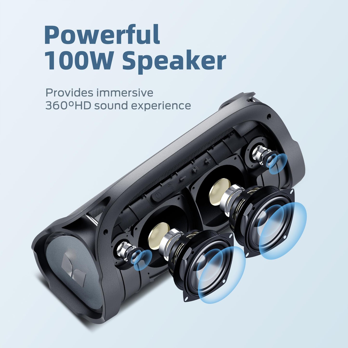Monster Adventurer Max Bluetooth Speaker, IPX7 Waterproof Portable Speaker with Double Subwoofer, 120W Peak Stereo Sound and Rich Bass, 24H Playtime
