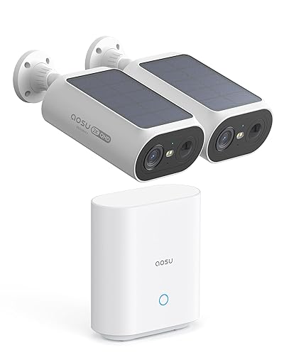 aosu Solar Security Cameras Wireless Outdoor, 2Mins DIY Installation, No Subscription Required Cameras for Home Security System, Local Storage, 2K